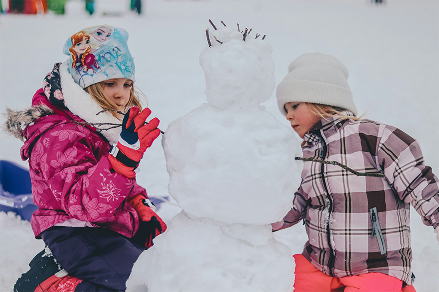 Students build a snowman, Winter, Snow, Winter Kids, Kids Outside